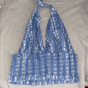 blue flowered top